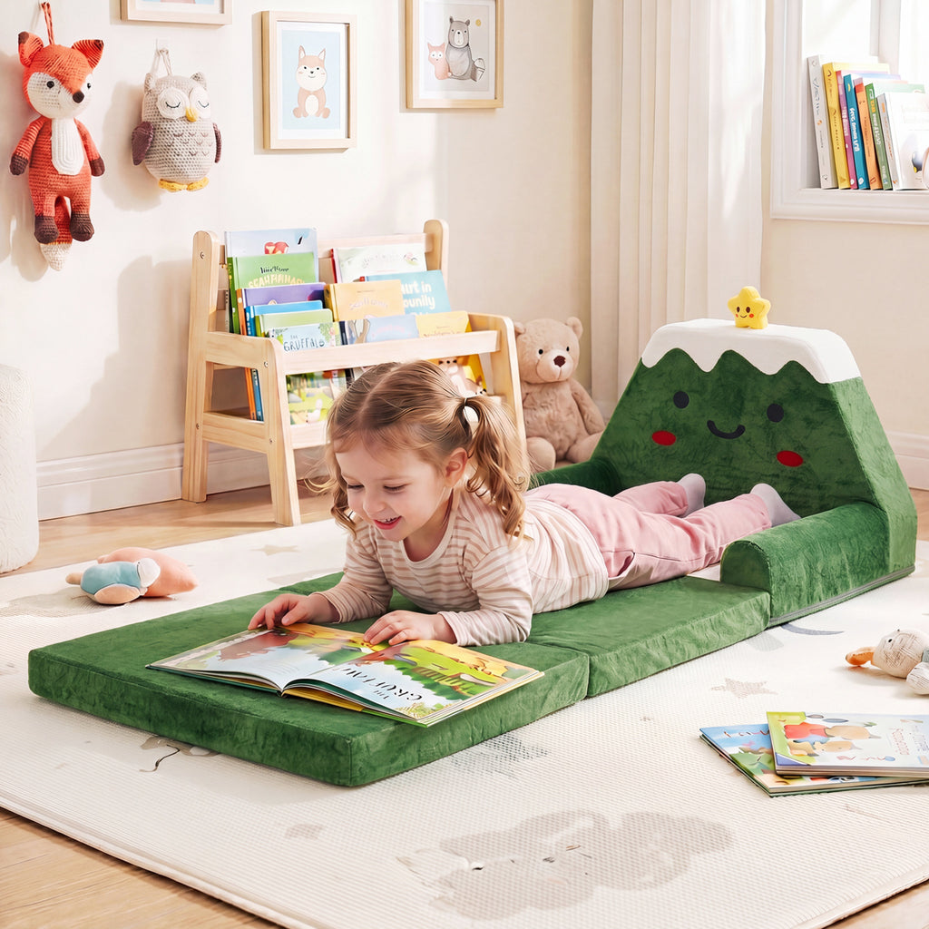 2-in-1 Convertible Kids Sofa to Lounger with Christmas Patterns-Green