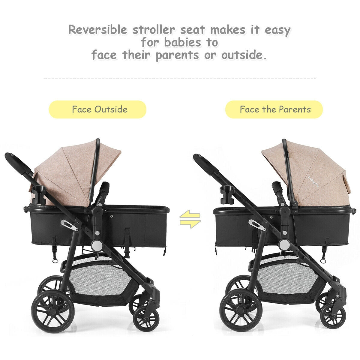 2 in 1 Foldable Pushchair Newborn Infant Baby Stroller-Coffee