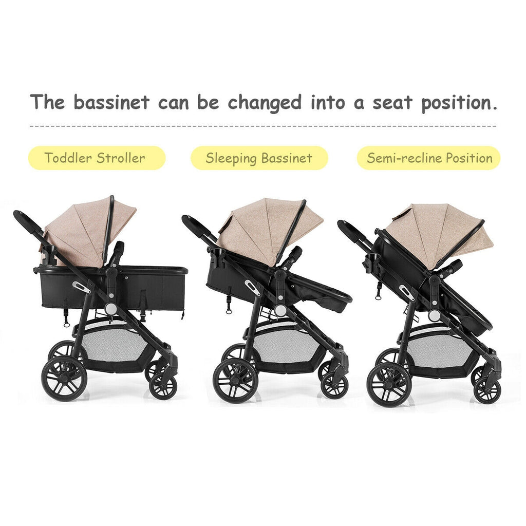 2 in 1 Foldable Pushchair Newborn Infant Baby Stroller-Coffee