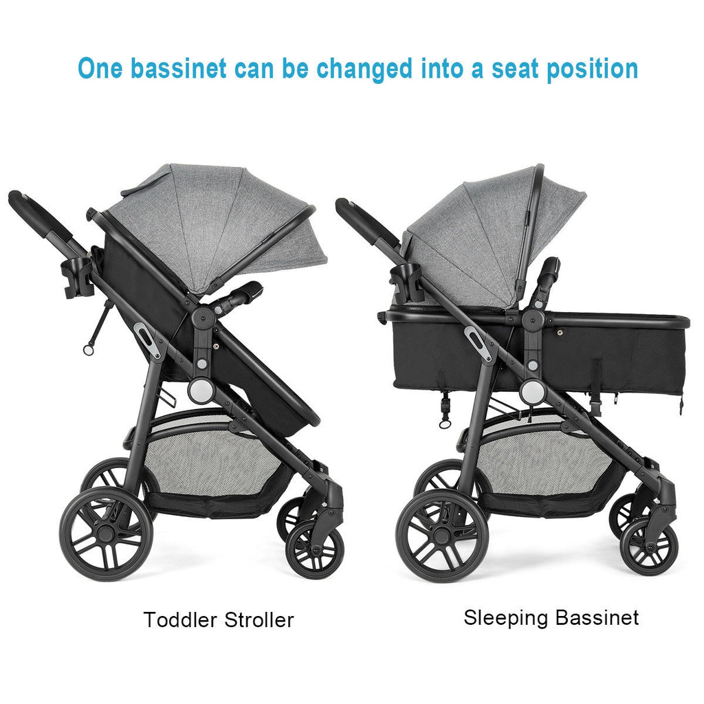 2 in 1 Foldable Pushchair Newborn Infant Baby Stroller-Gray
