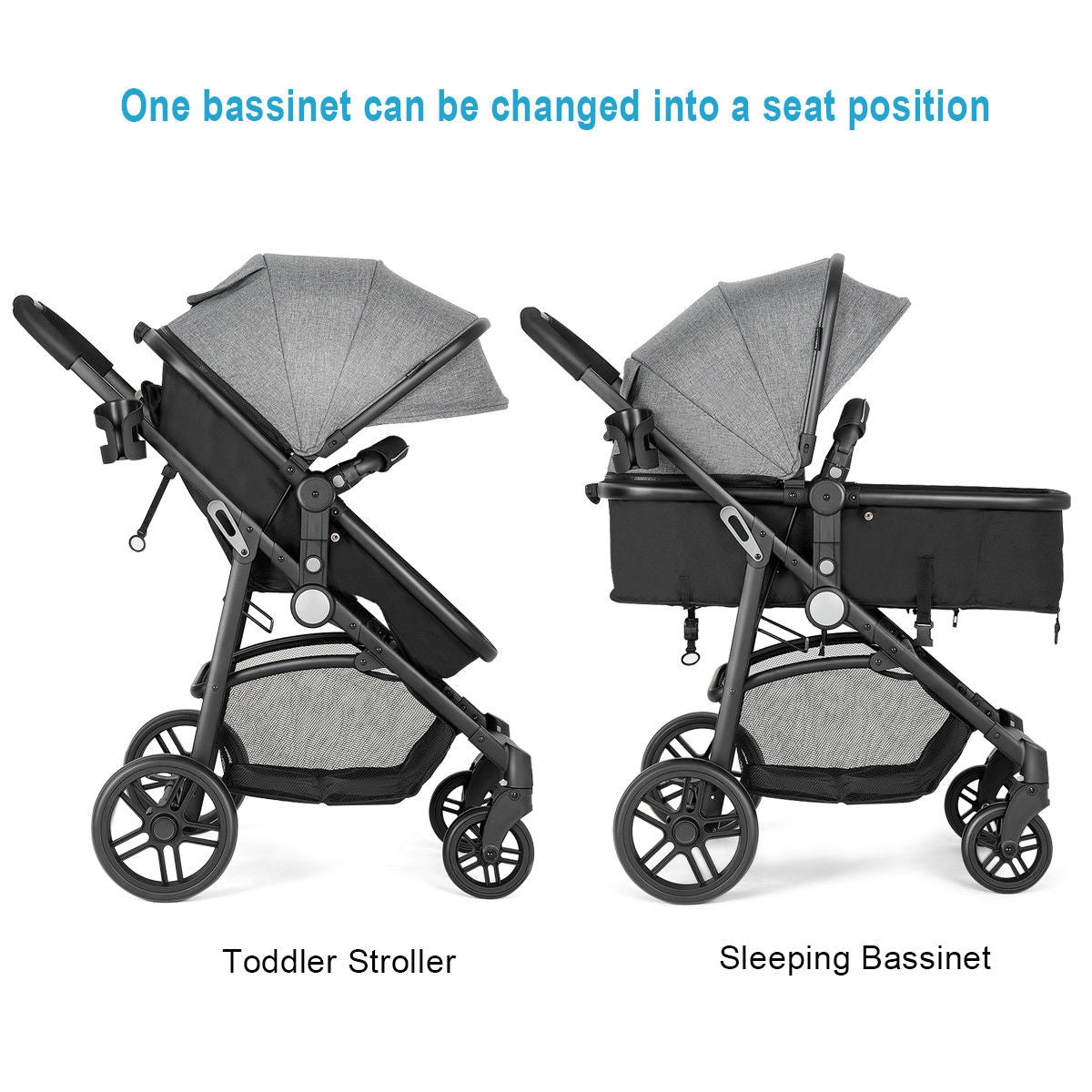 2 in 1 Foldable Pushchair Newborn Infant Baby Stroller-Gray