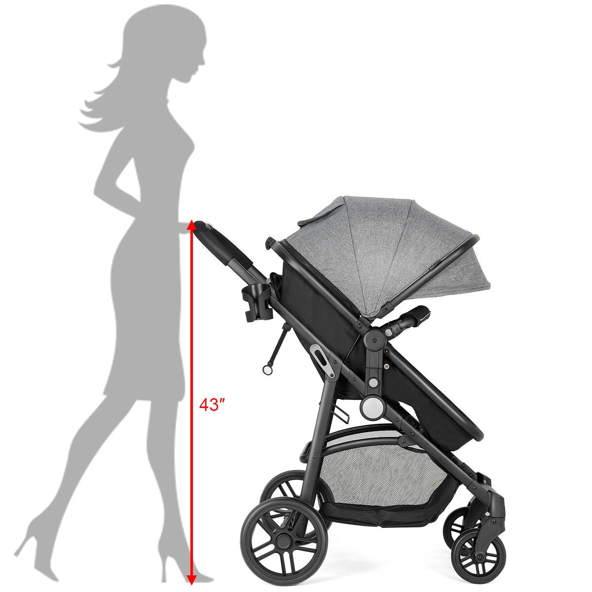 2 in 1 Foldable Pushchair Newborn Infant Baby Stroller-Gray
