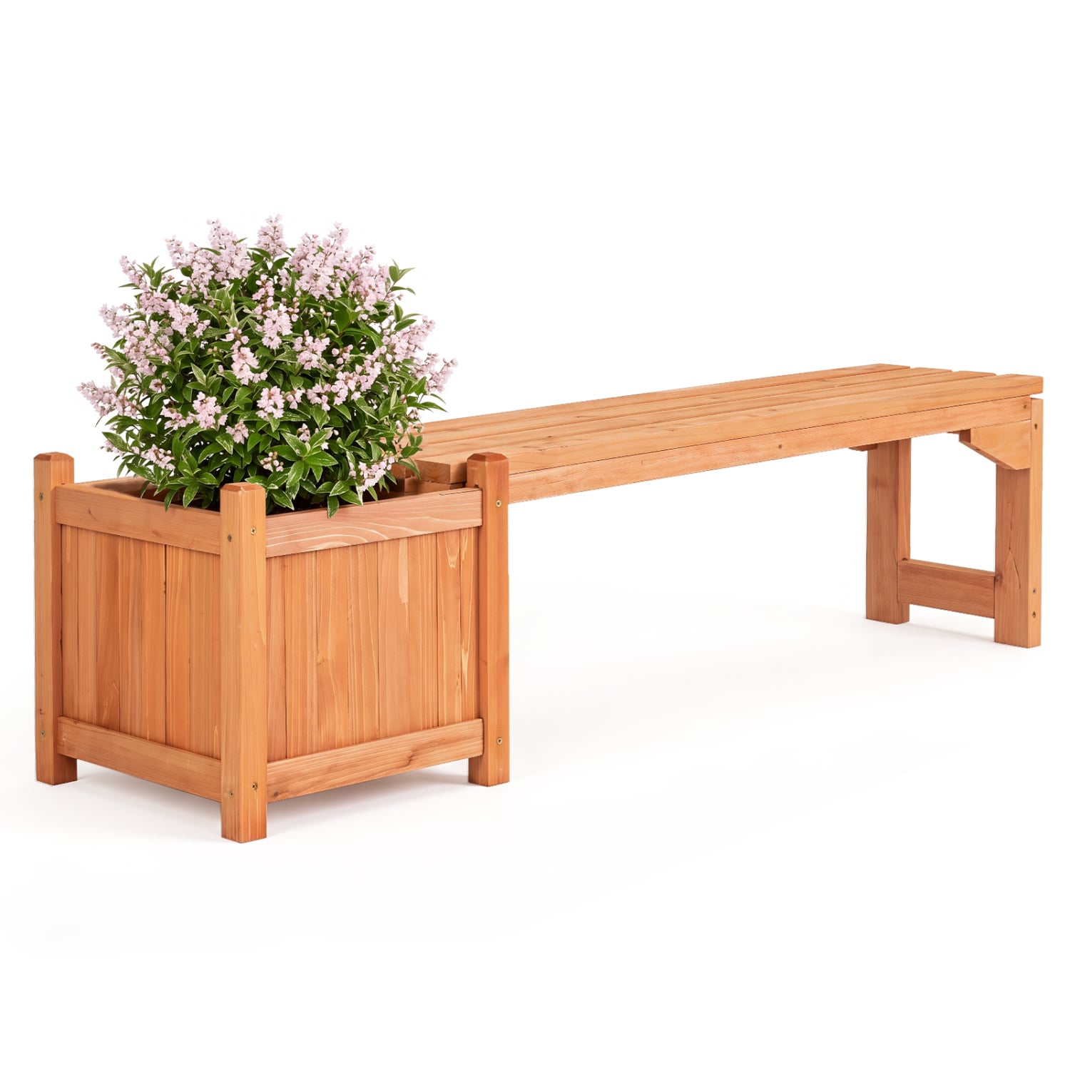 2-in-1 Outdoor Bench with Raised Garden Bed with Spacious Seat and Detachable Bottom Plates-Orange