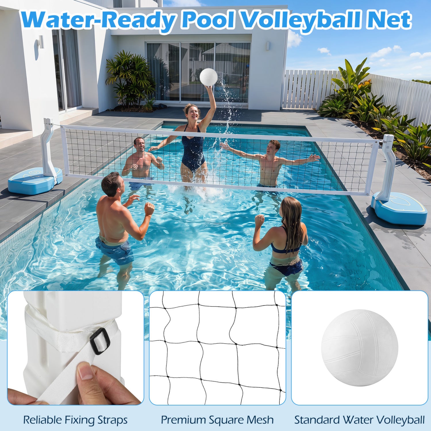 2-in-1 Pool Basketball Hoop and Pool Volleyball Net