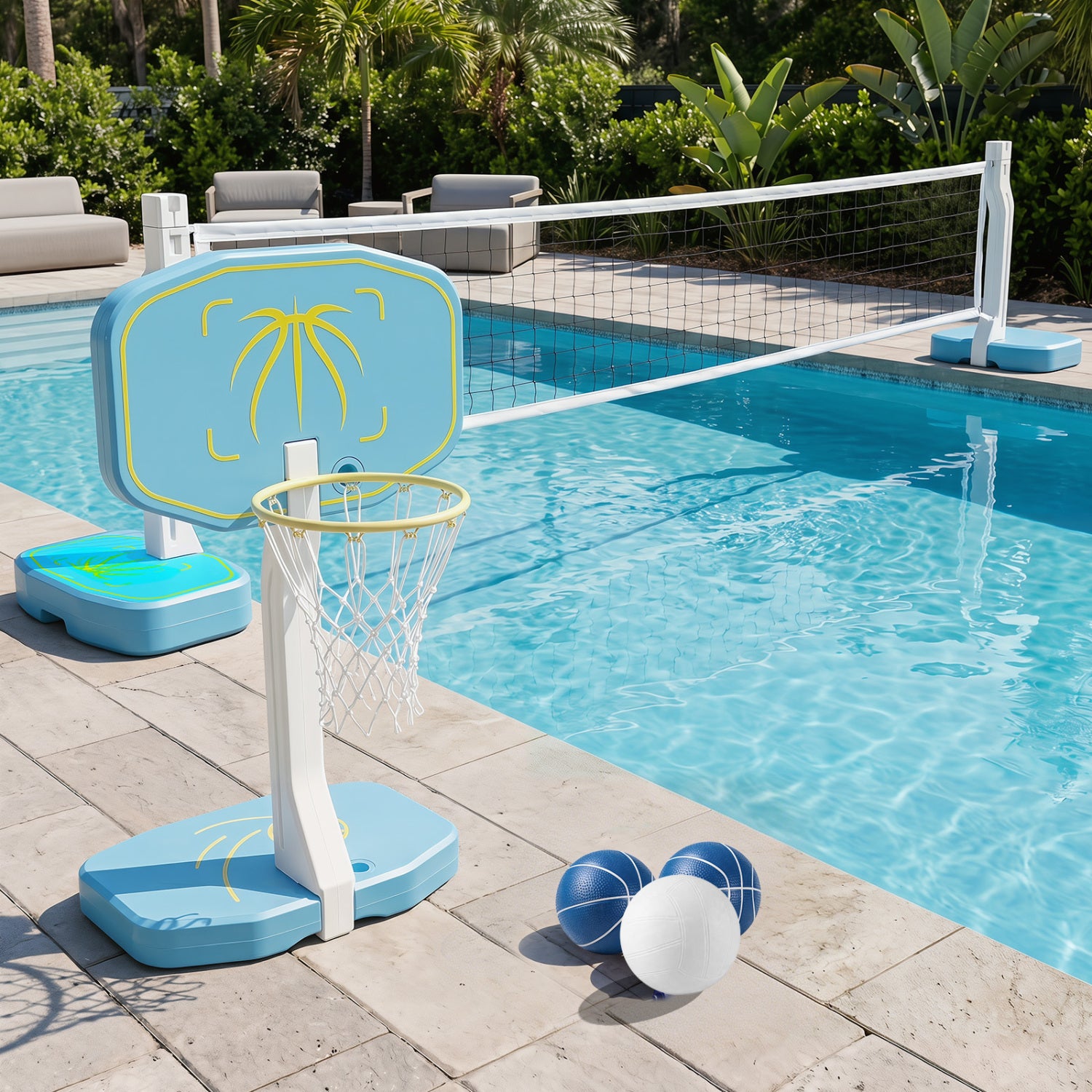 2-in-1 Pool Basketball Hoop and Pool Volleyball Net