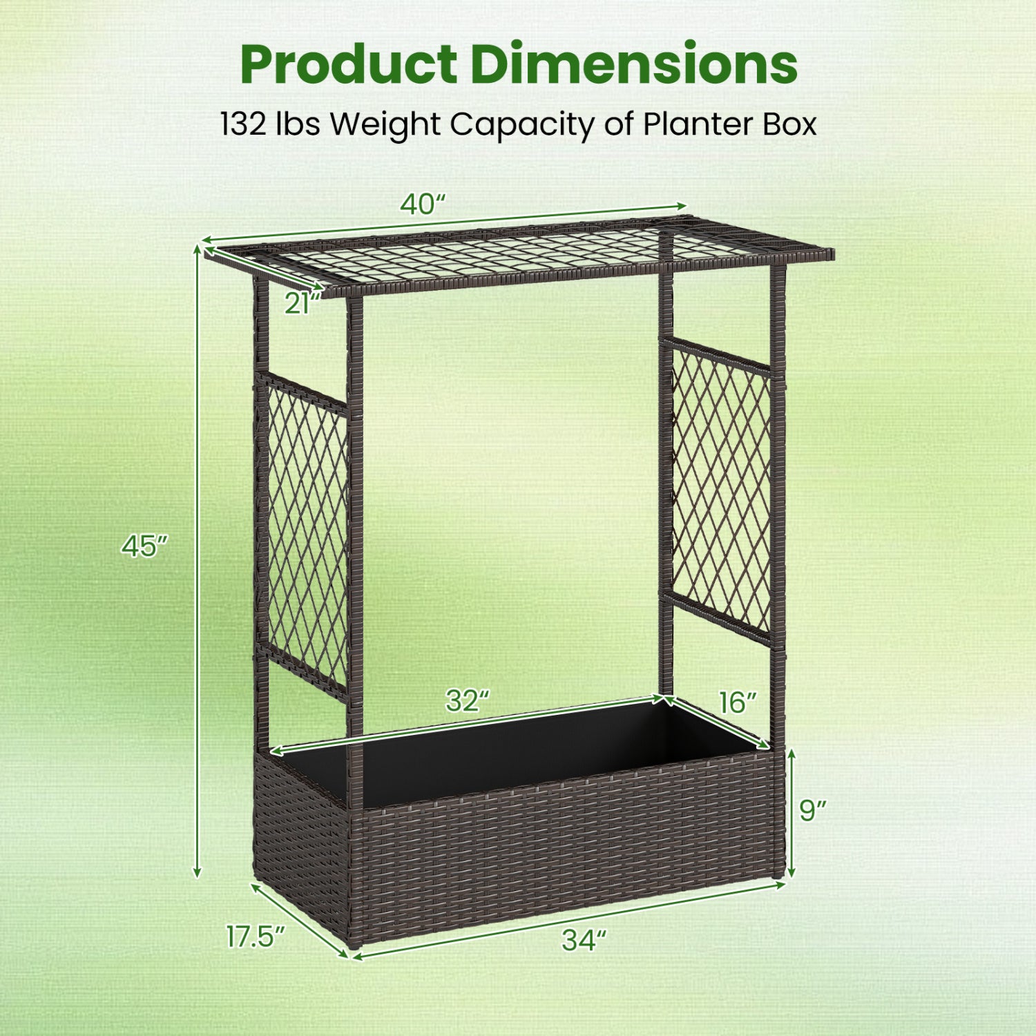 2-in-1 Raised Garden Bed with Hanging Roof and Trellises-Brown