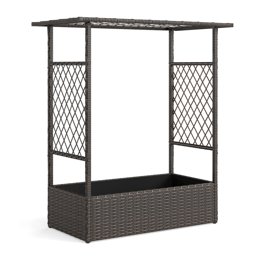 2-in-1 Raised Garden Bed with Hanging Roof and Trellises-Brown