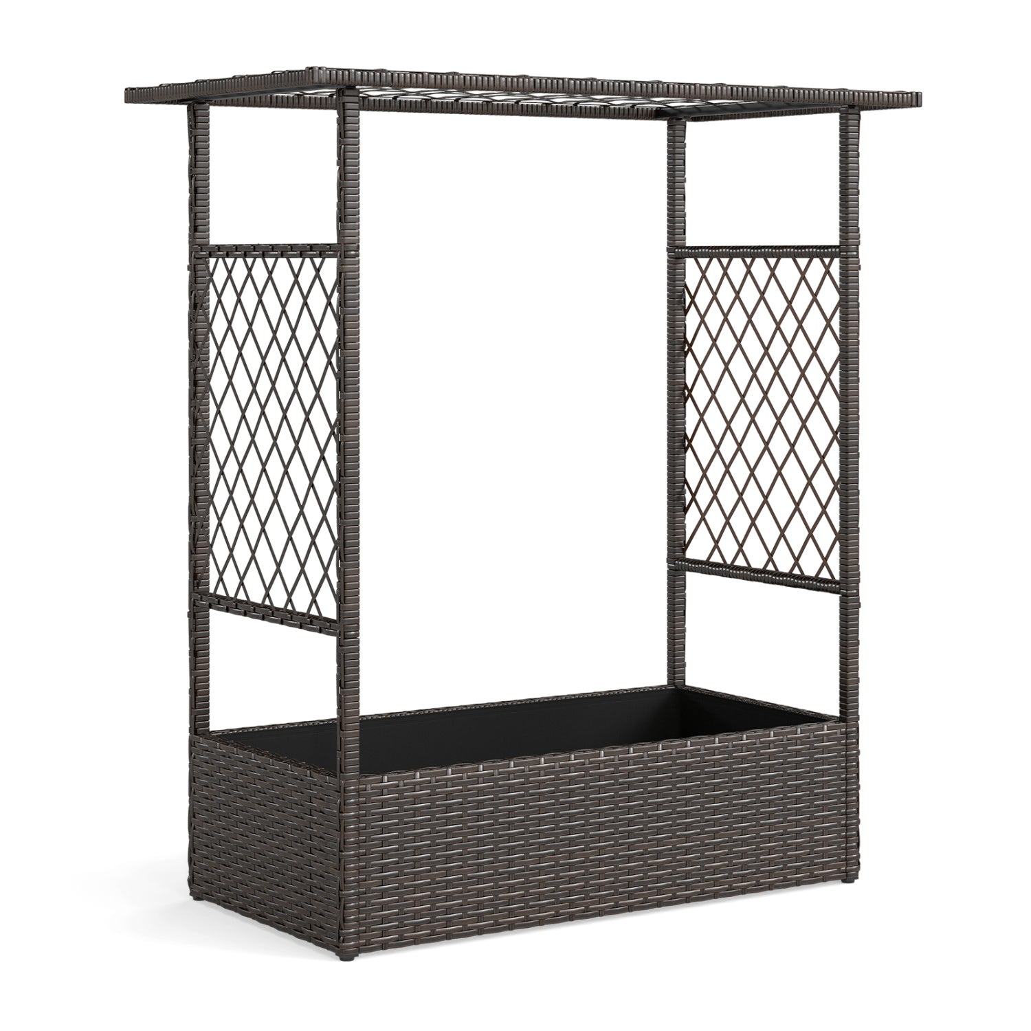 2-in-1 Raised Garden Bed with Hanging Roof and Trellises-Brown