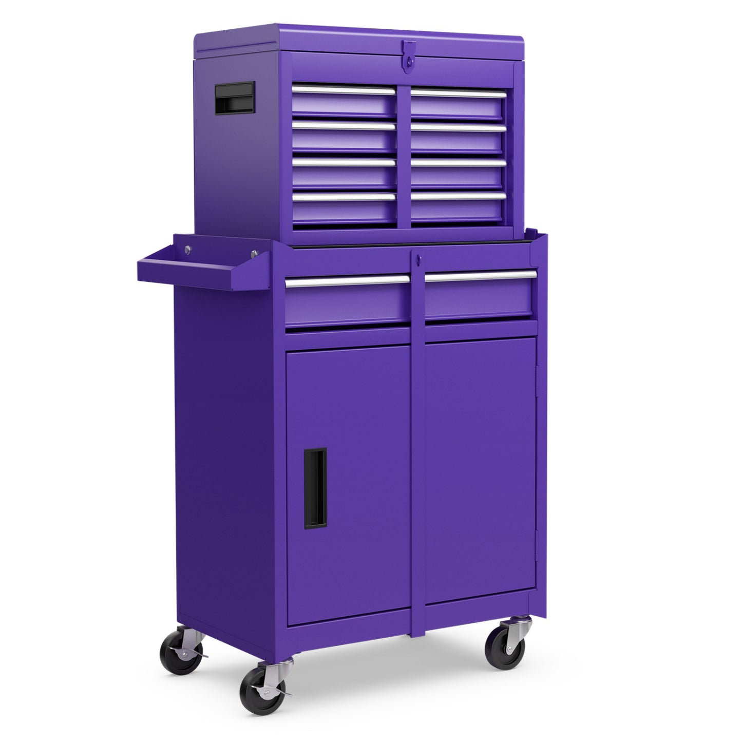2-in-1 Rolling Tool Chest with 5 Sliding Lockable Drawers-Purple