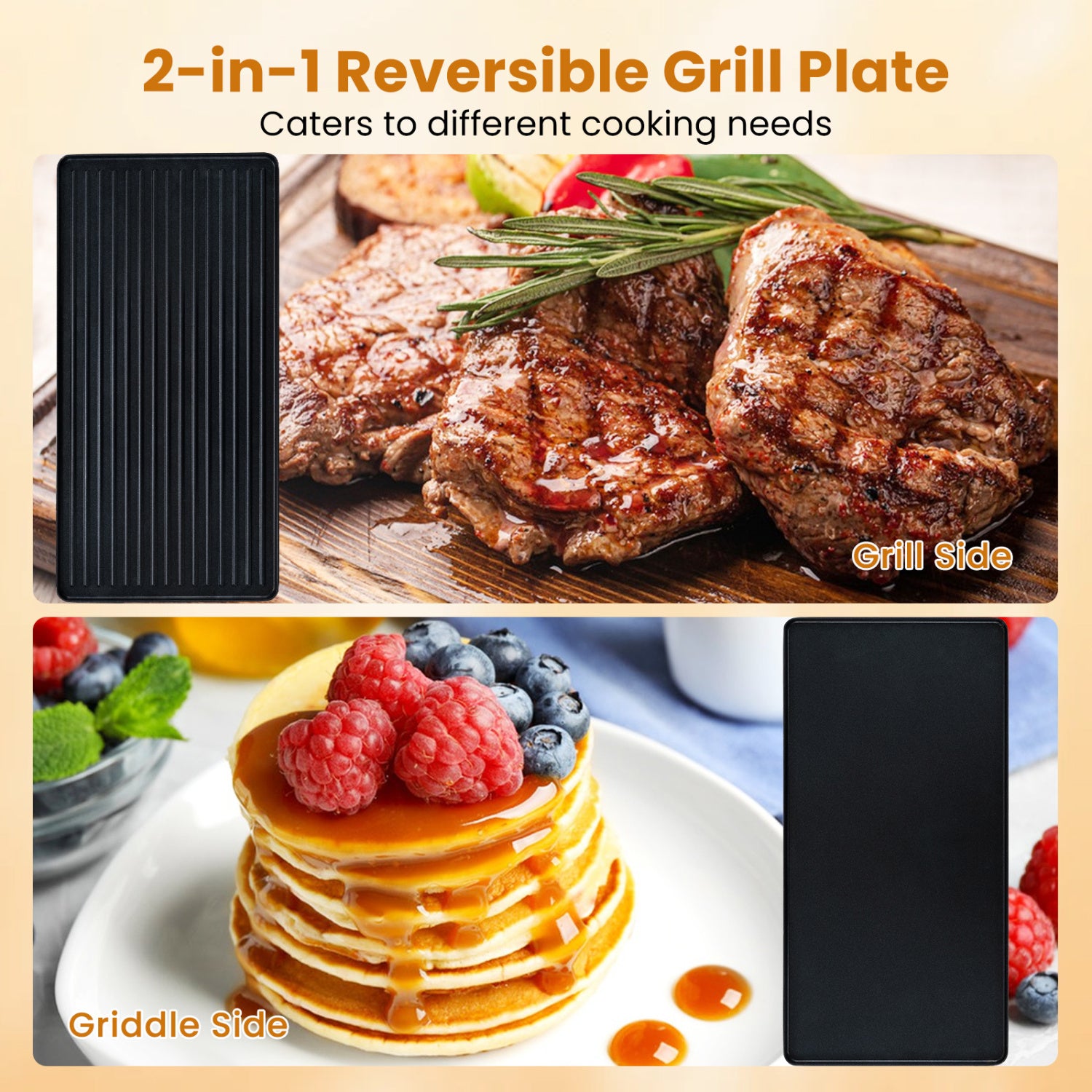 2-in-1 Table Grill and Griddle with Reversible Nonstick Plate for 8