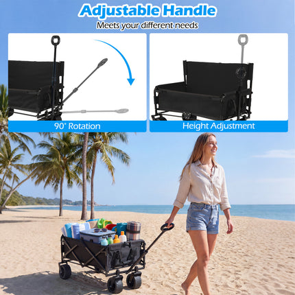 2-in-1 Wagon Bench Seat Combo Collapsible Beach Cart with Handle and Cushion-Black