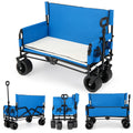 2-in-1 Wagon Bench Seat Combo Collapsible Beach Cart-Blue