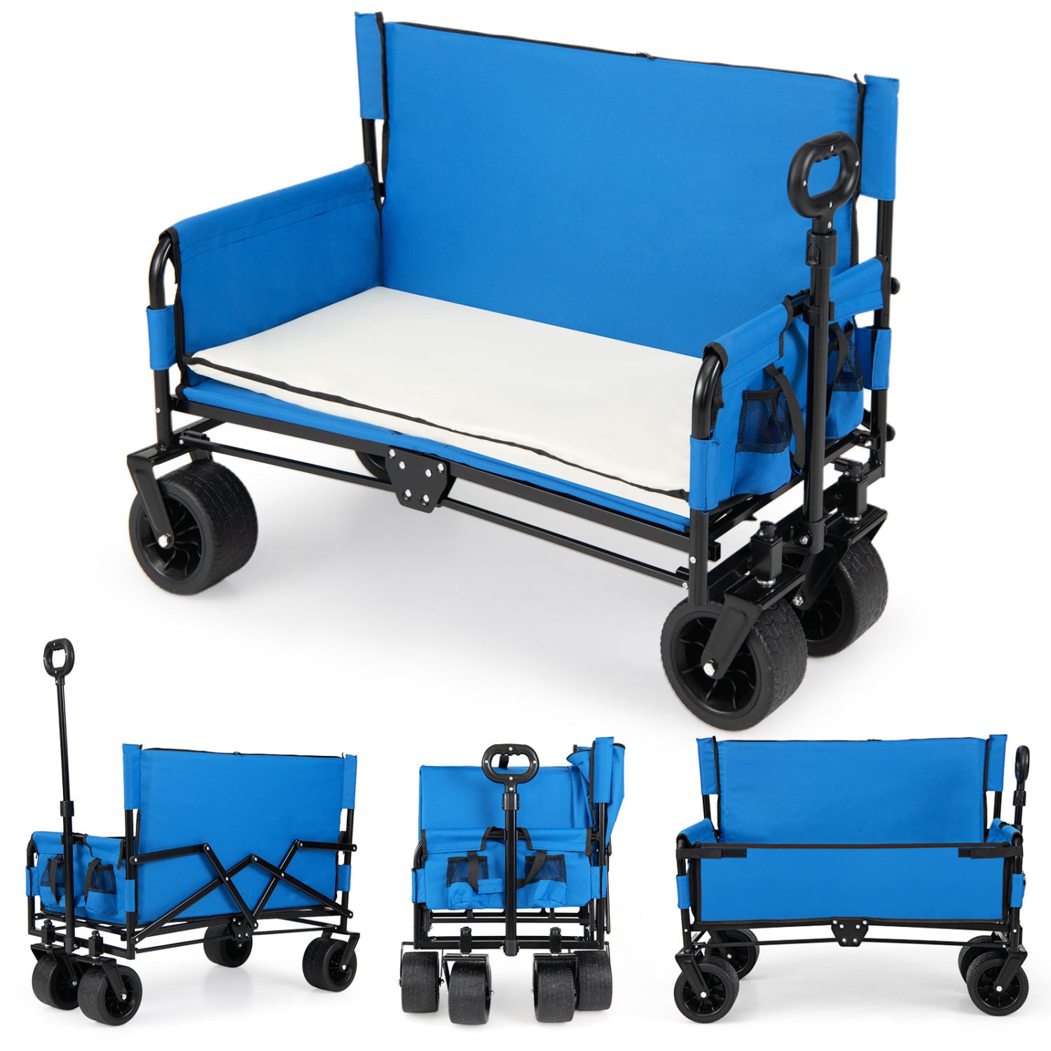 2-in-1 Wagon Bench Seat Combo Collapsible Beach Cart-Blue