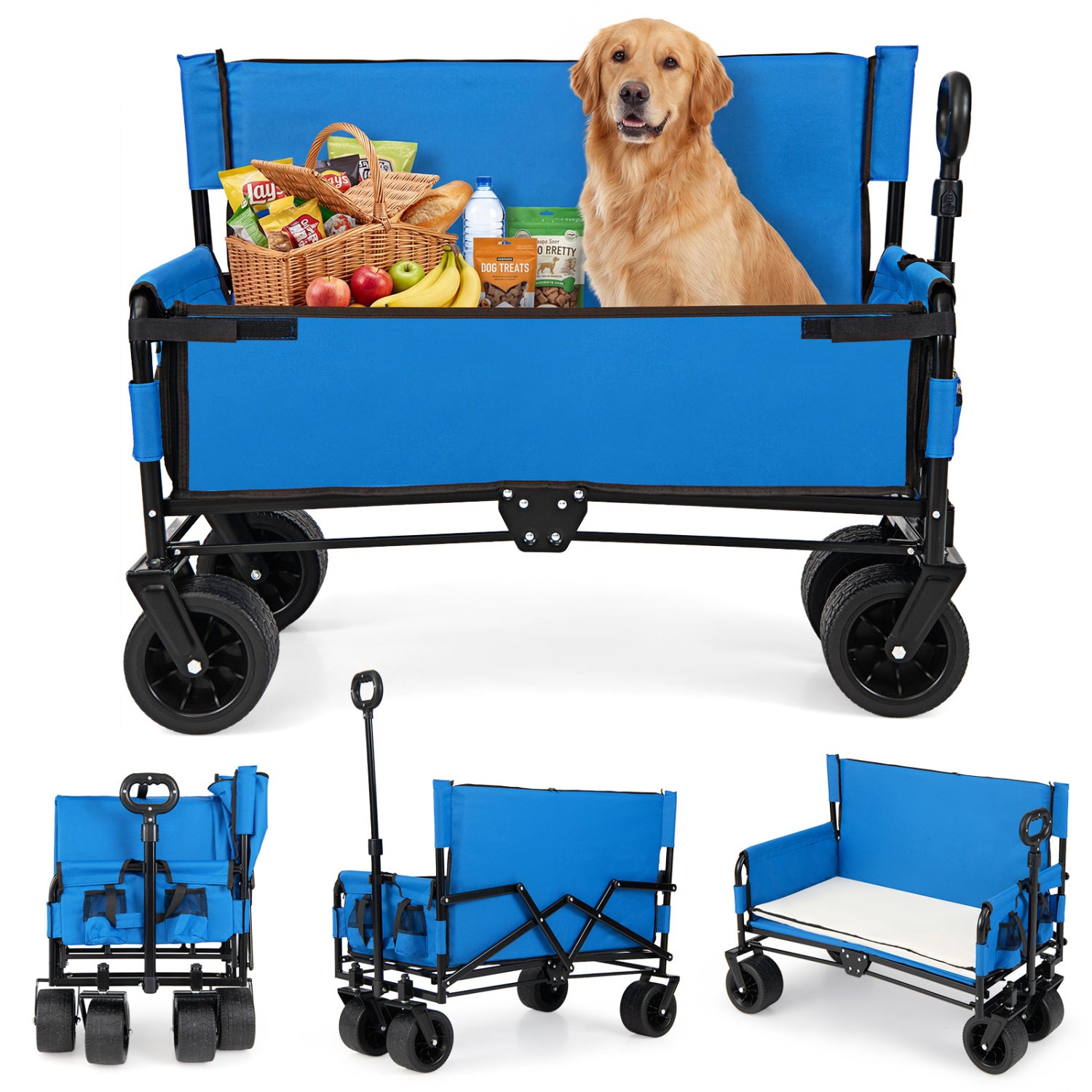 2-in-1 Wagon Bench Seat Combo Collapsible Beach Cart-Blue