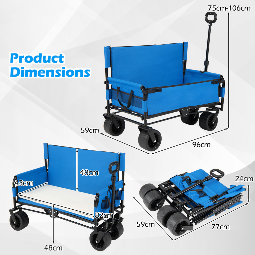 2-in-1 Wagon Bench Seat Combo Collapsible Beach Cart-Blue