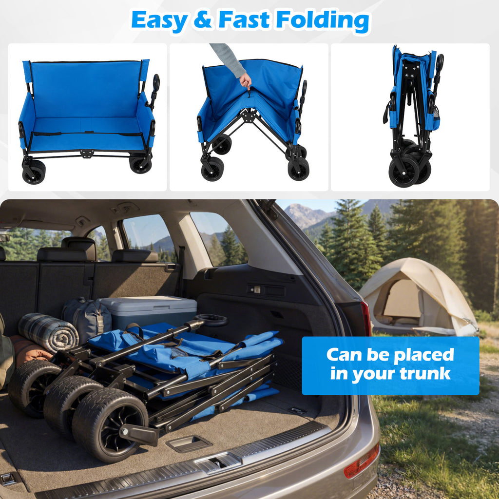 2-in-1 Wagon Bench Seat Combo Collapsible Beach Cart-Blue