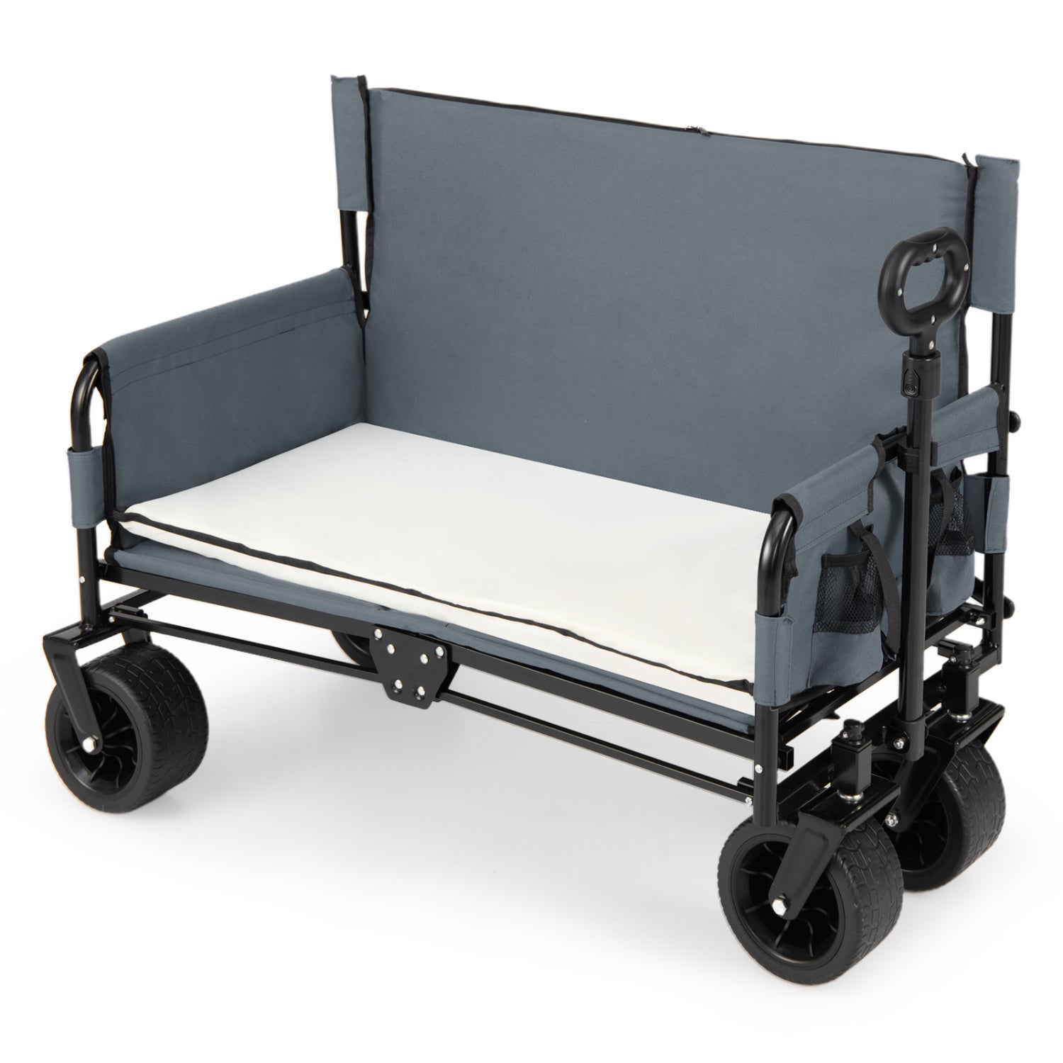 2-in-1 Wagon Bench Seat Combo Collapsible Beach Cart-Gray