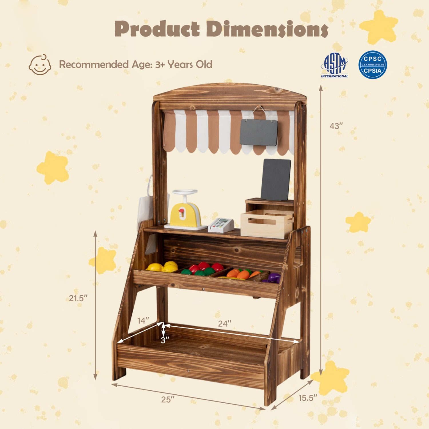 2-in-1 Wooden Mud Kitchen and Market Stand for Kids Outdoor with Planter Box and 2 Chalkboards-Brown