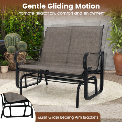 2-Person Outdoor Glider Bench with High Backrest-Brown