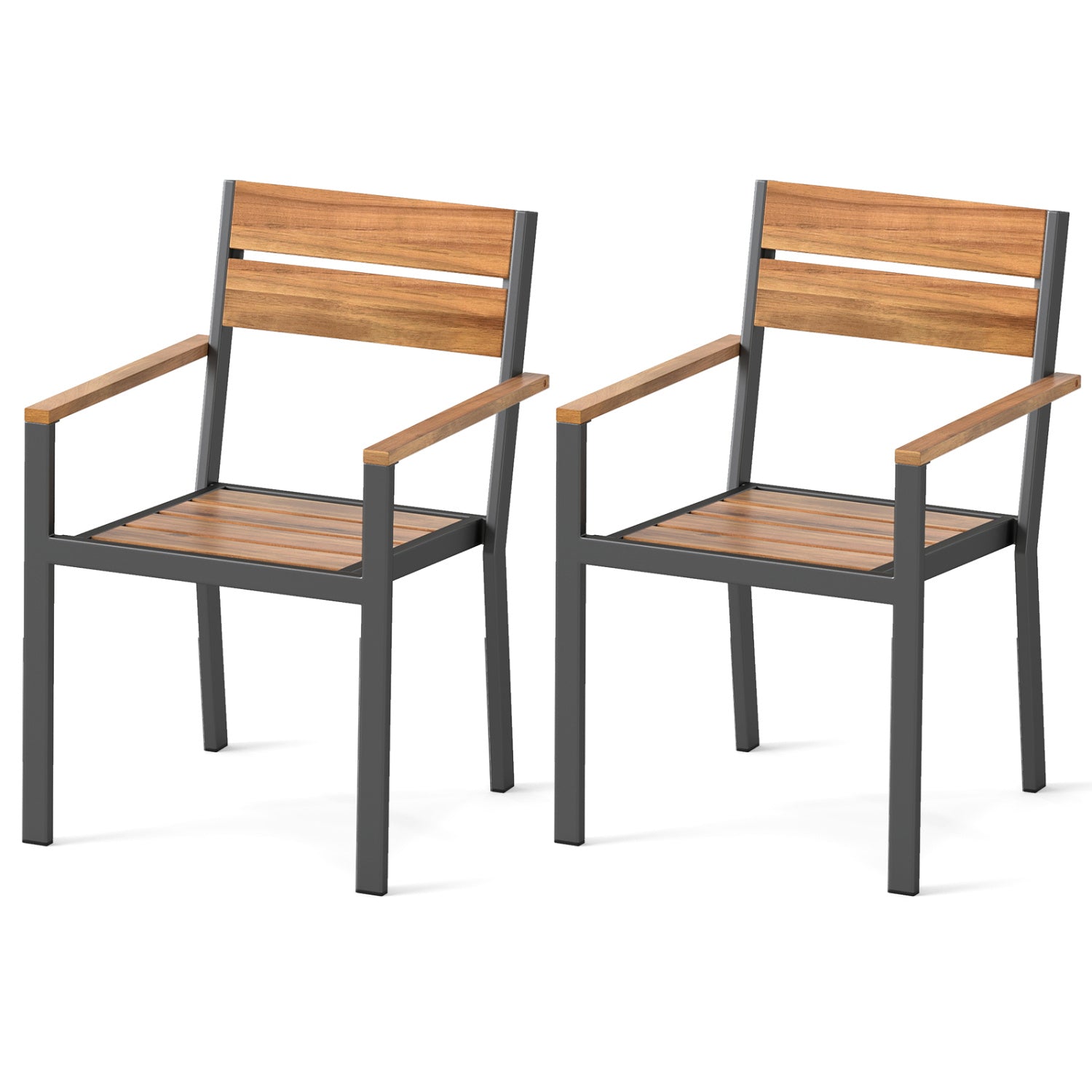 2 piece Outside Patio Dining Chair with Acacia Armrest for Backyard Garden