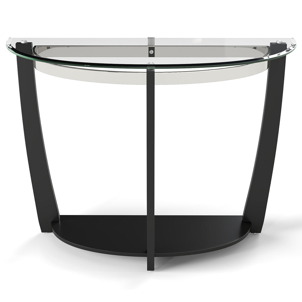 2-tier Tempered Glass Console Table with Clear Glass Top and Open Shelf-Black