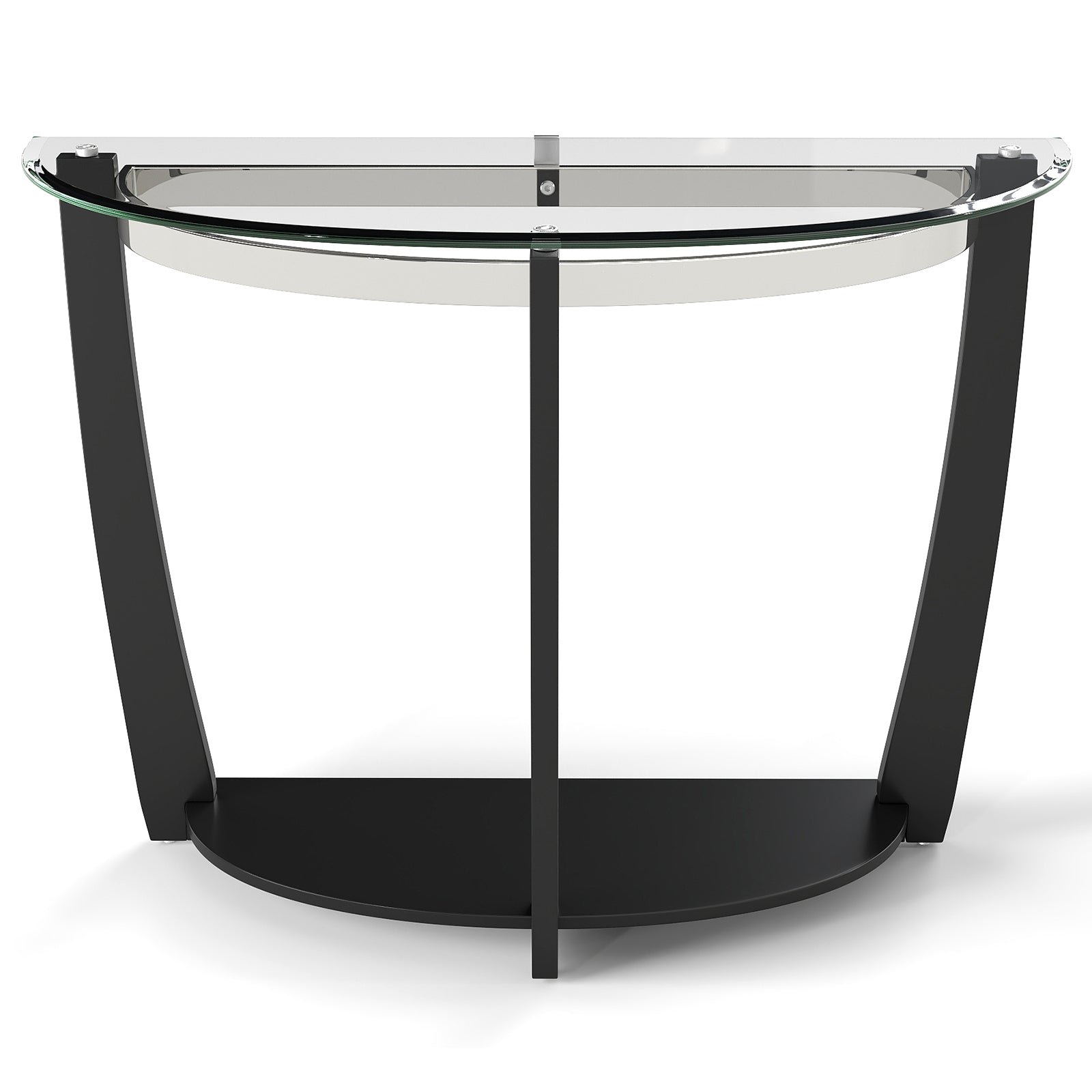 2-tier Tempered Glass Console Table with Clear Glass Top and Open Shelf-Black