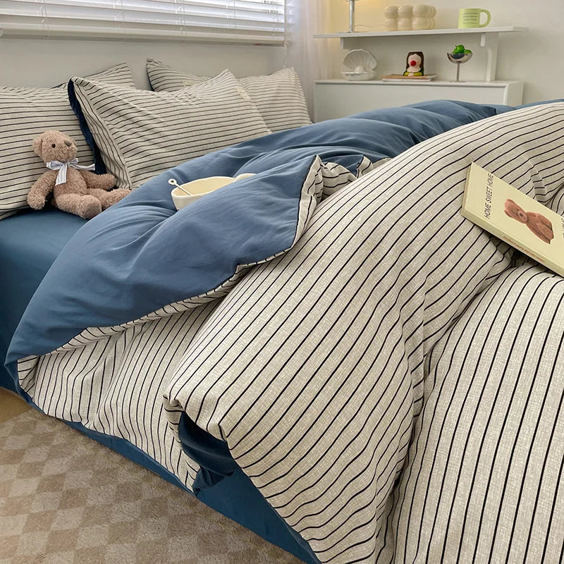 Nordic Plaid Wash Cotton Bedding Set - Duvet Cover