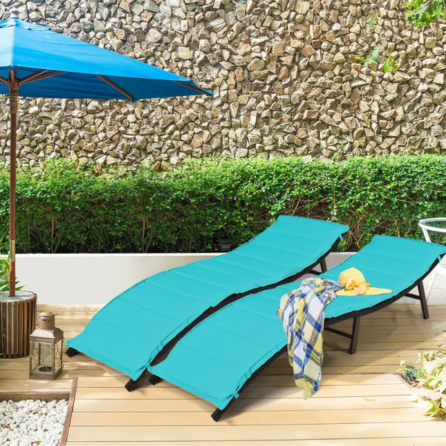 2Pcs Folding Patio Lounger Chair-Turquoise - Turquoise - Outdoor Chaise Lounges
