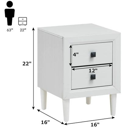 2Pcs Multipurpose Retro Nightstand with 2 Drawers-White Costway