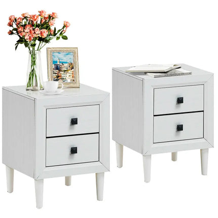 2Pcs Multipurpose Retro Nightstand with 2 Drawers-White Costway