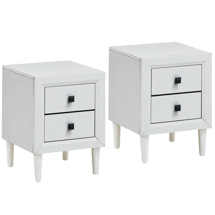 2Pcs Multipurpose Retro Nightstand with 2 Drawers-White Costway