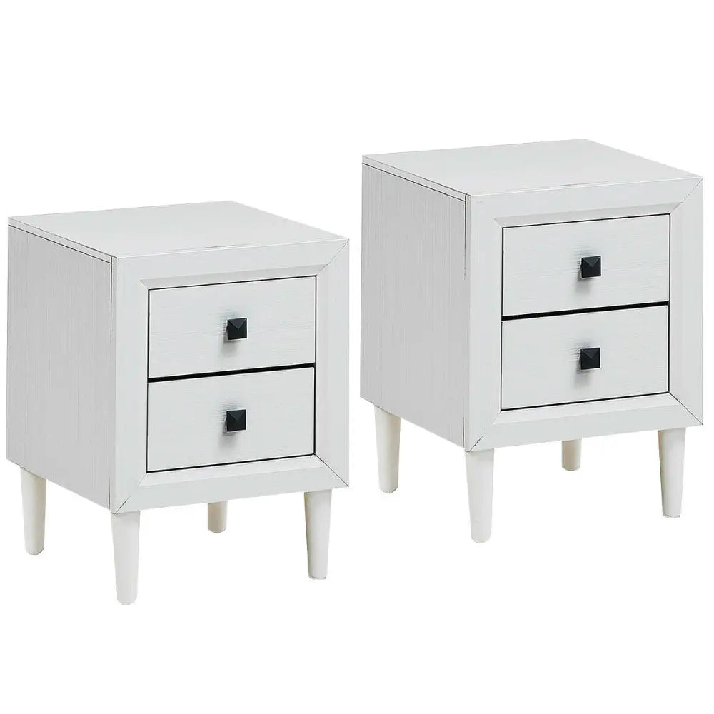 2Pcs Multipurpose Retro Nightstand with 2 Drawers-White Costway