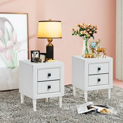 2Pcs Multipurpose Retro Nightstand with 2 Drawers-White Costway