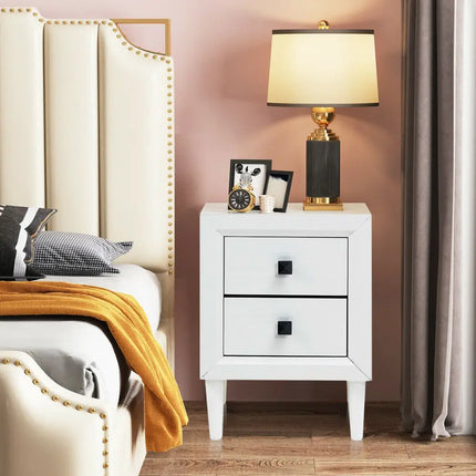 2Pcs Multipurpose Retro Nightstand with 2 Drawers-White Costway