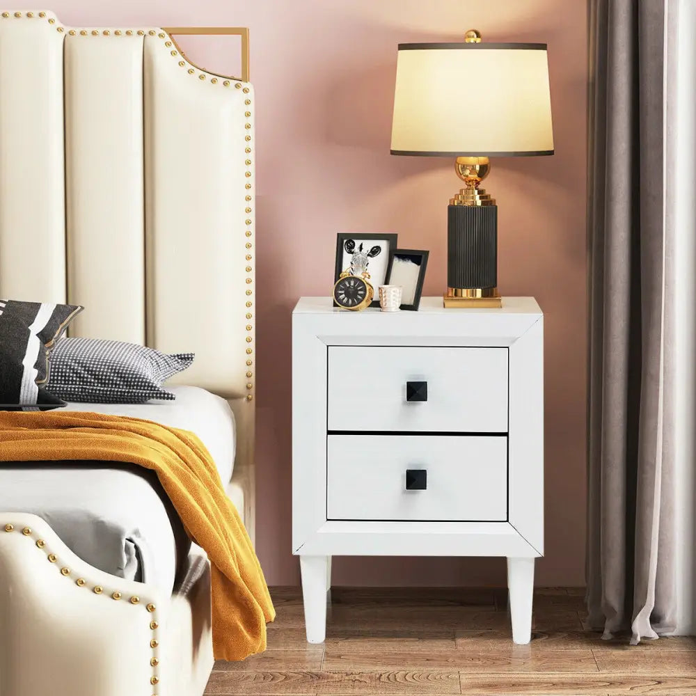 2Pcs Multipurpose Retro Nightstand with 2 Drawers-White Costway