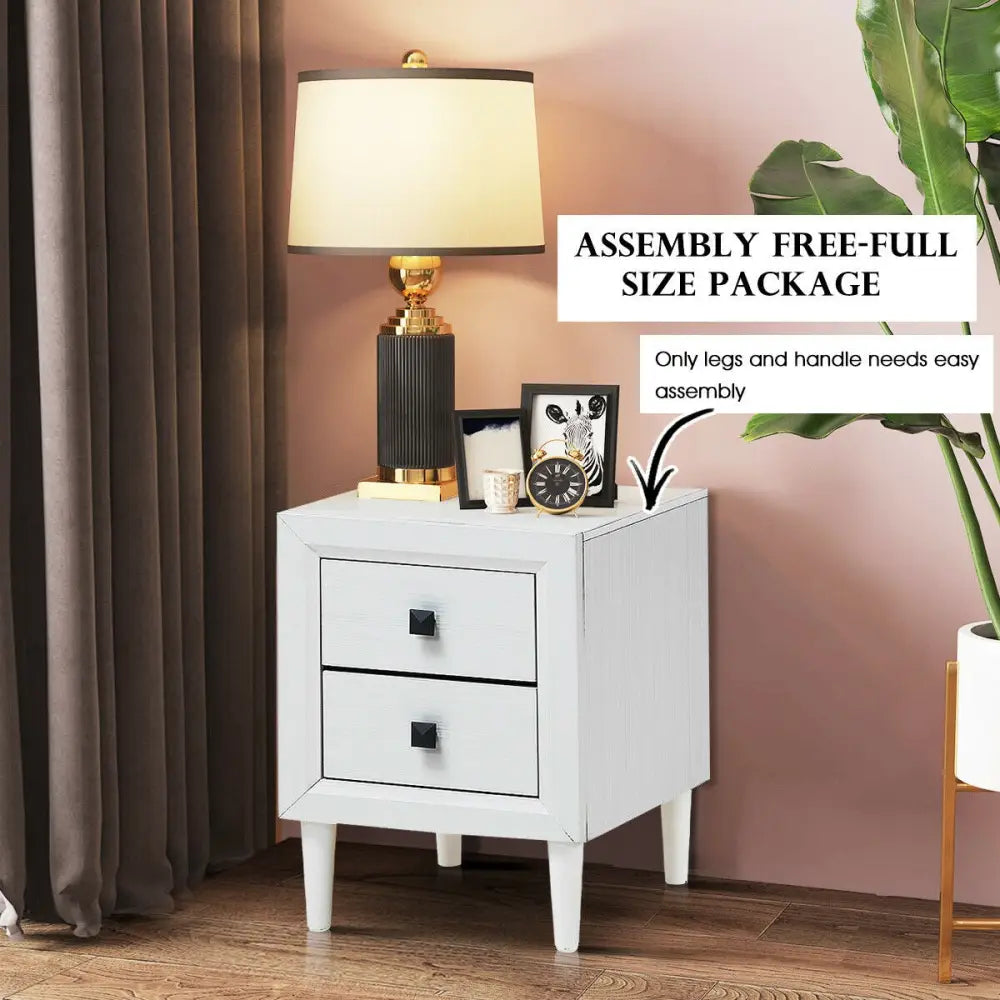 2Pcs Multipurpose Retro Nightstand with 2 Drawers-White Costway