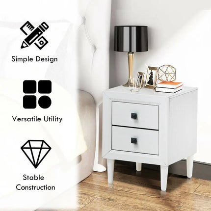 2Pcs Multipurpose Retro Nightstand with 2 Drawers-White Costway