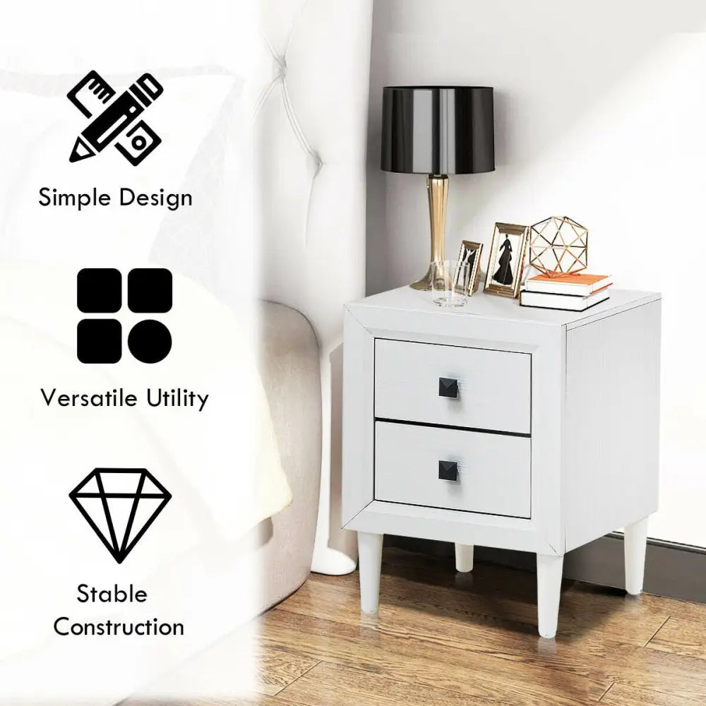 2Pcs Multipurpose Retro Nightstand with 2 Drawers-White Costway