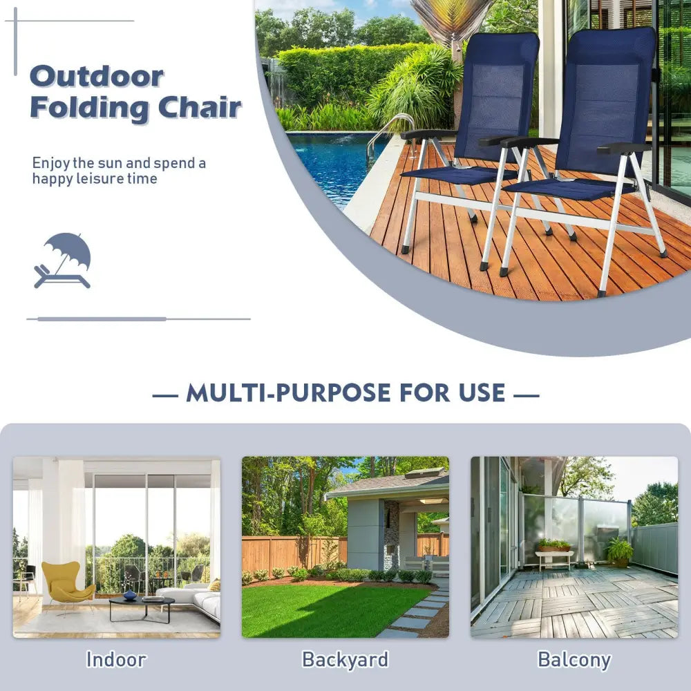 2Pcs Patio Dining Chair with Adjust Portable Headrest-Blue - Blue - Patio Dining Chairs