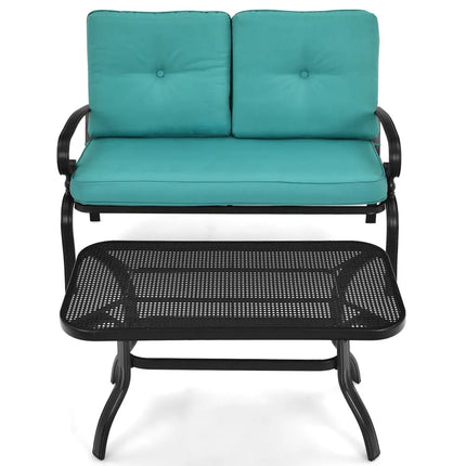 2PCS Patio Loveseat Bench Table Furniture Set with Cushioned Chair-Turquoise - Turquoise - Patio Conversation Sets