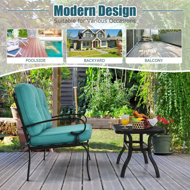 2PCS Patio Loveseat Bench Table Furniture Set with Cushioned Chair-Turquoise - Turquoise - Patio Conversation Sets