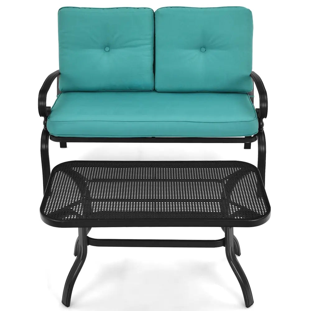 2PCS Patio Loveseat Bench Table Furniture Set with Cushioned Chair-Turquoise - Turquoise - Patio Conversation Sets