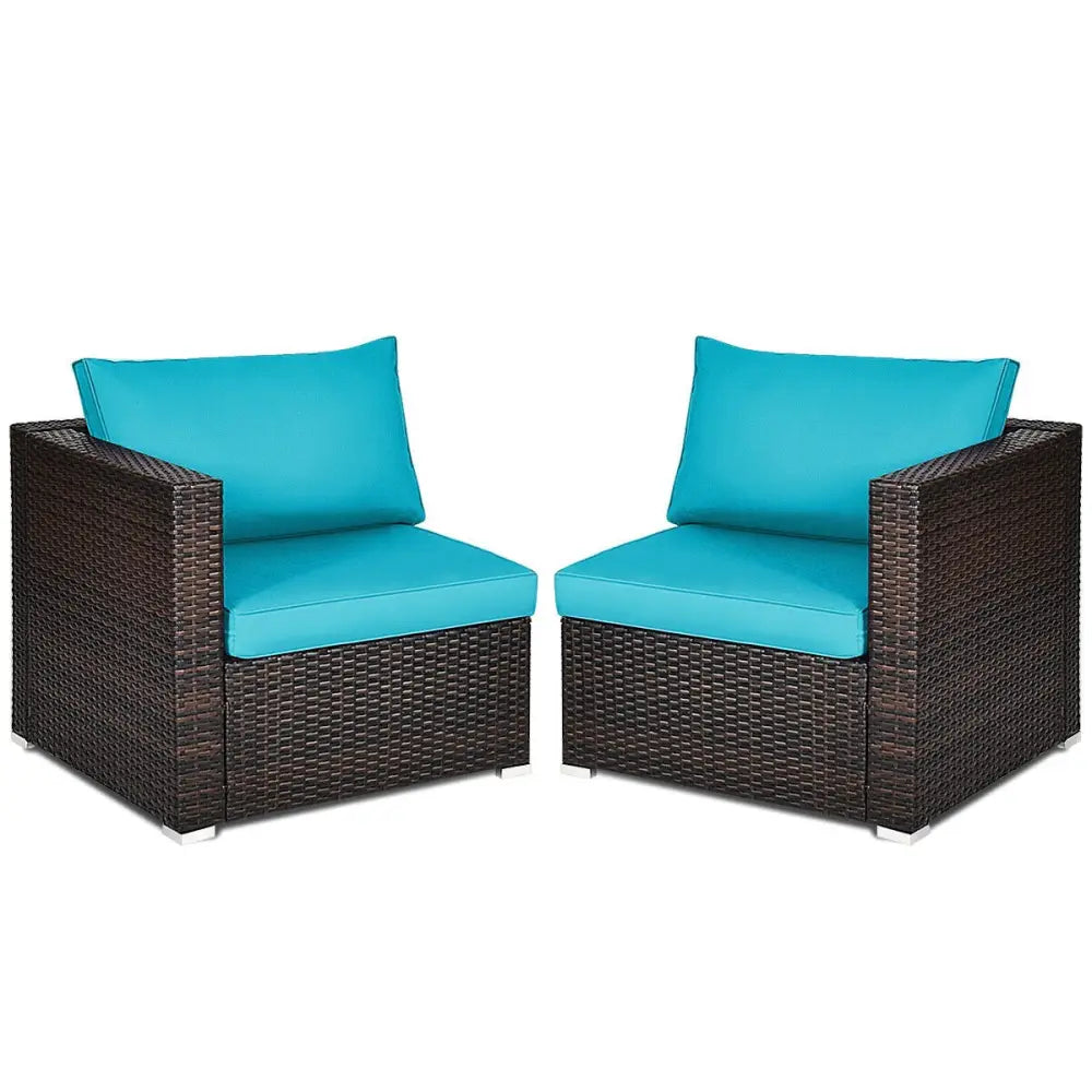 2PCS Patio Rattan Sectional Conversation Sofa Set-Blue - Blue - Outdoor Sectionals