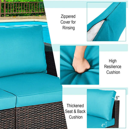 2PCS Patio Rattan Sectional Conversation Sofa Set-Blue - Blue - Outdoor Sectionals