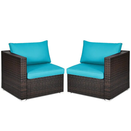 2PCS Patio Rattan Sectional Conversation Sofa Set-Blue - Blue - Outdoor Sectionals