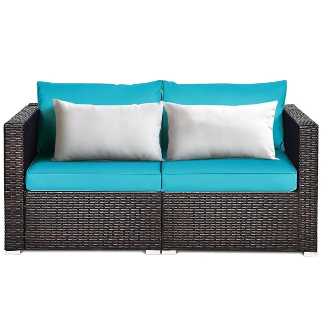 2PCS Patio Rattan Sectional Conversation Sofa SetBlue - Oasis Home Essentials