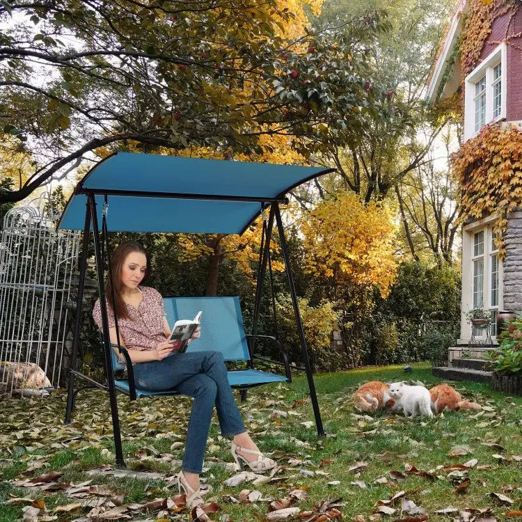 2Seat Outdoor Canopy Swing with Comfortable Fabric Seat and Heavyduty Metal FrameNavy - Oasis Home Essentials