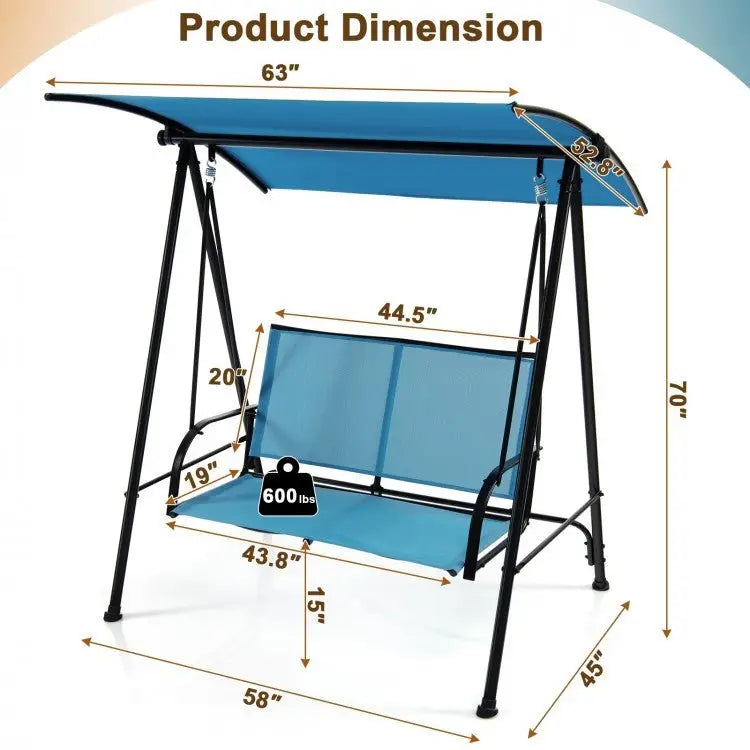 2Seat Outdoor Canopy Swing with Comfortable Fabric Seat and Heavyduty Metal FrameNavy - Oasis Home Essentials