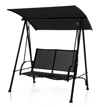 2Seat Outdoor Canopy Swing with Comfortable Fabric Seat and Heavyduty Metal FrameBlack - Oasis Home Essentials
