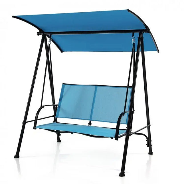 2Seat Outdoor Canopy Swing with Comfortable Fabric Seat and Heavyduty Metal FrameNavy - Oasis Home Essentials